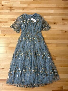 NWT BALTIC BORN DRESS - Embroidered Blue Floral Midi Dress